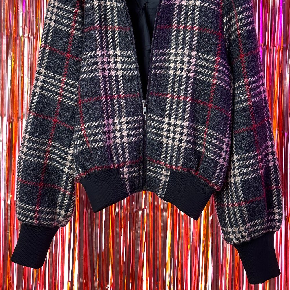 Express x Negin Mirsalehi Plaid Cropped Bomber Jacket - Picture 2 of 6